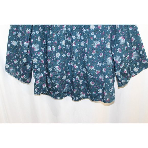 J Jill Womens Multicolor Floral Cotton 3/4 Sleeve Pintuck Blouse M - Picture 4 of 6